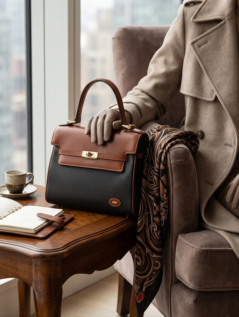 BALLY Vintage Bicolor Leather Top Handle Bag Turn Lock Design